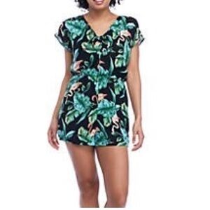 As U Wish Palm Leaf Flamingo Romper 💕